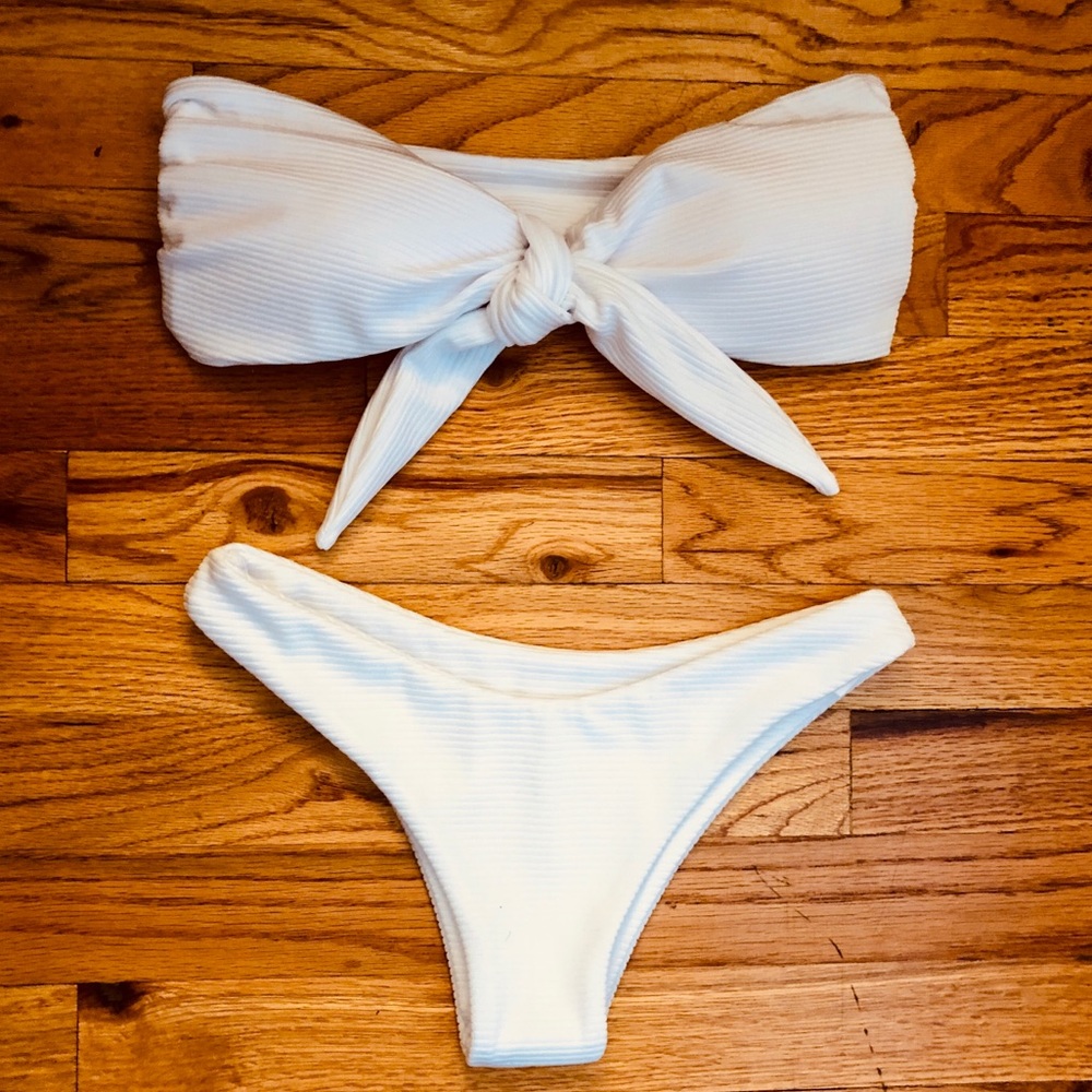 White Bandeau Tie-Front Bikini - Women